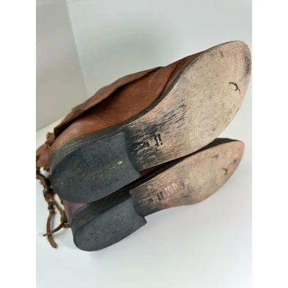 Free People Distressed Wayland Brown Leather Bead Stud Lace-Up Boho Bootie 37 6 - Picture 15 of 16